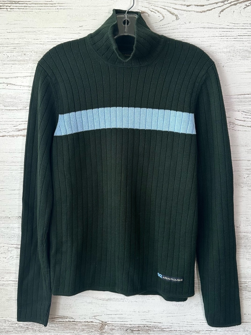VINTAGE 90s ABERCROMBIE Ribbed Turtleneck Sweater Men’s S 92 Logo Rugby Stripe